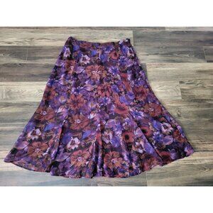 Coldwater Creek Purple Burgundy Floral Chiffon A-line Maxi Skirt Sz XL